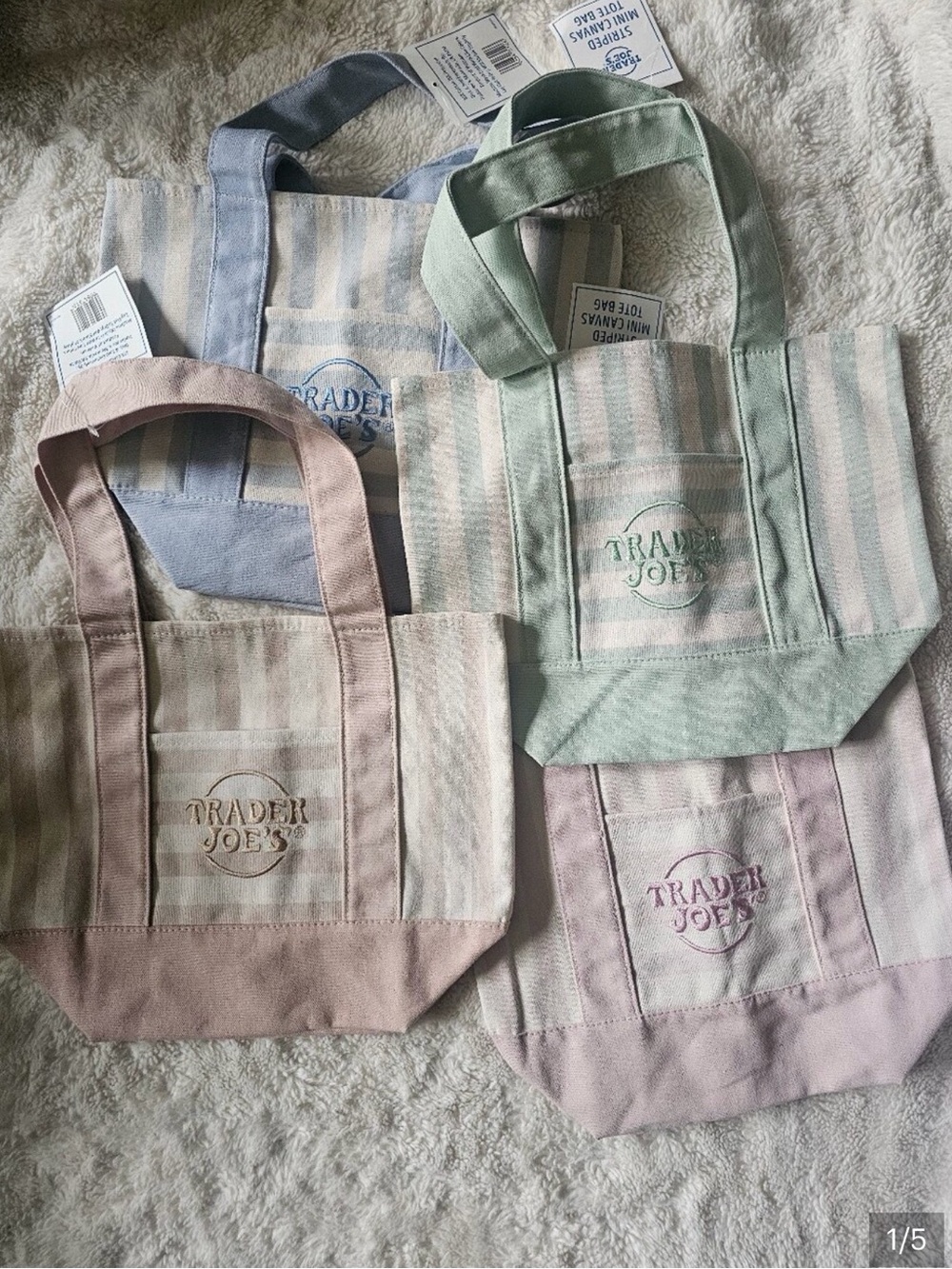 Trader Joe’s Pastel Stripe Mini Tote Bag - Pink, Green, Blue and Tan